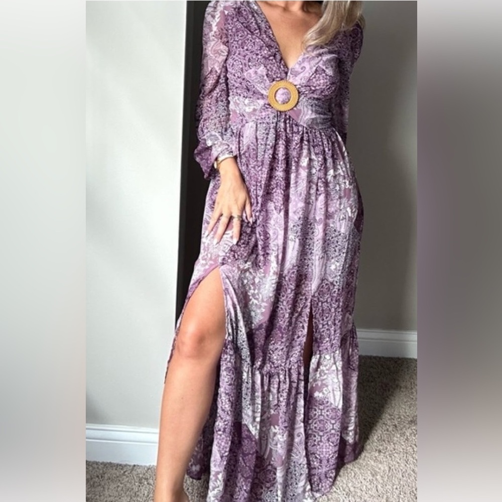 Jessica Simpson Lavender Floral Maxi‎ Dress with Waist Ring